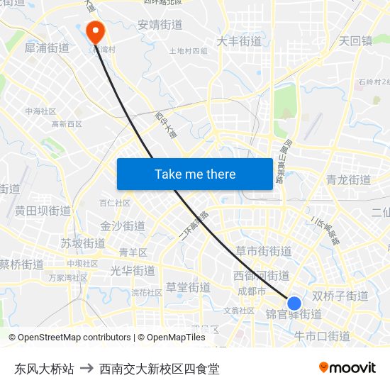 东风大桥站 to 西南交大新校区四食堂 map