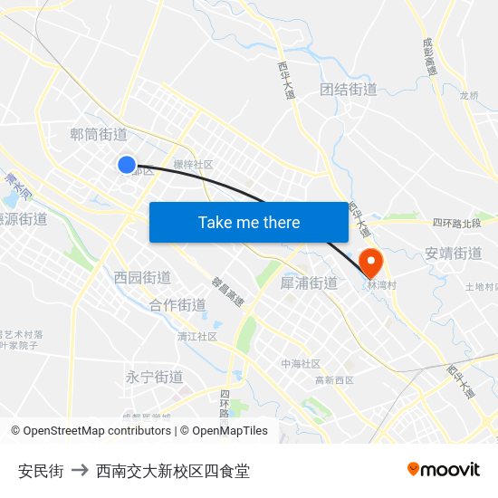 安民街 to 西南交大新校区四食堂 map