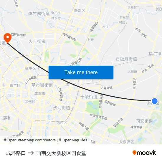 成环路口 to 西南交大新校区四食堂 map