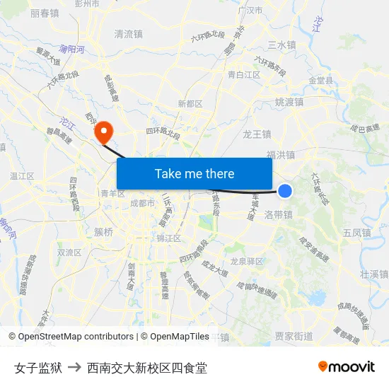 女子监狱 to 西南交大新校区四食堂 map