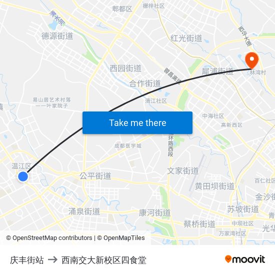 庆丰街站 to 西南交大新校区四食堂 map