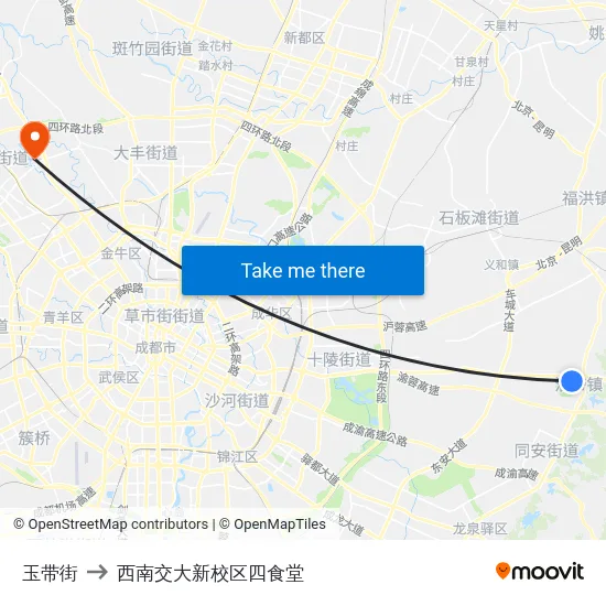 玉带街 to 西南交大新校区四食堂 map