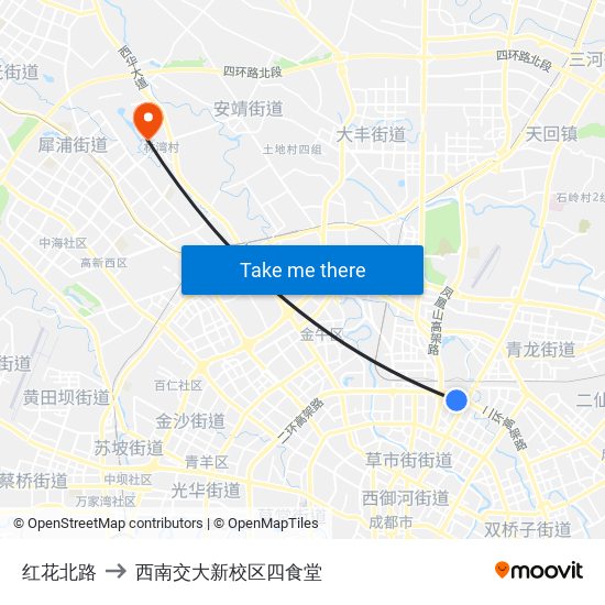 红花北路 to 西南交大新校区四食堂 map