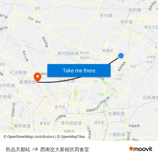 邑品天都站 to 西南交大新校区四食堂 map