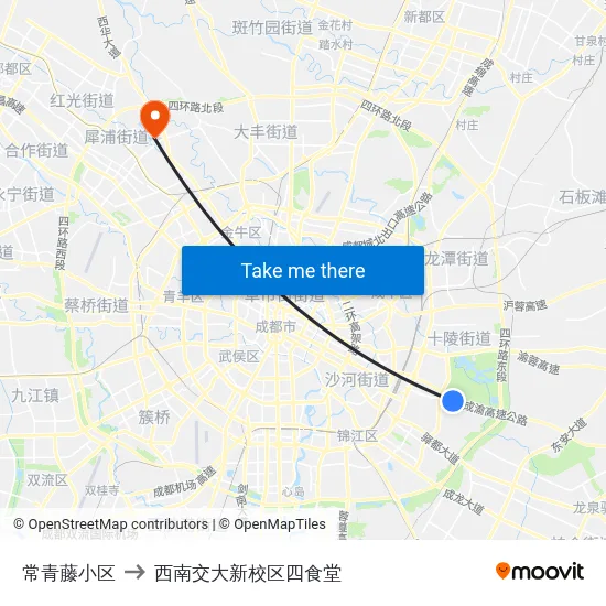 常青藤小区 to 西南交大新校区四食堂 map