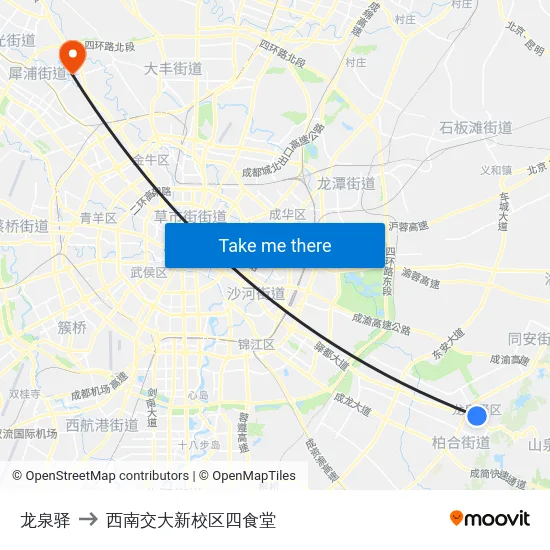 龙泉驿 to 西南交大新校区四食堂 map