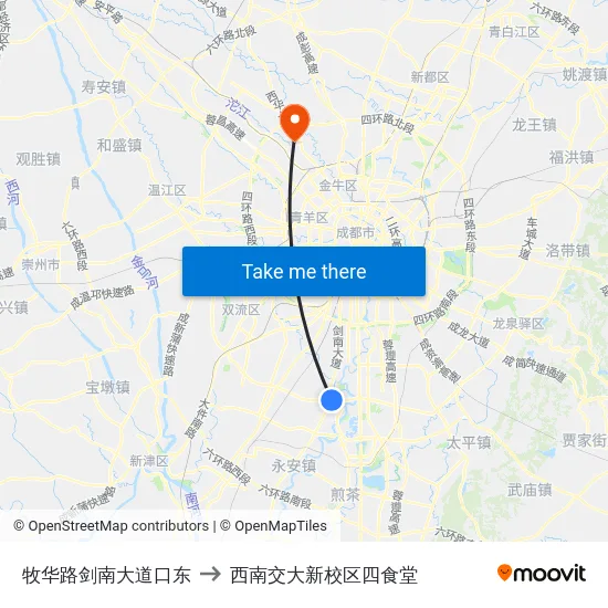 牧华路剑南大道口东 to 西南交大新校区四食堂 map
