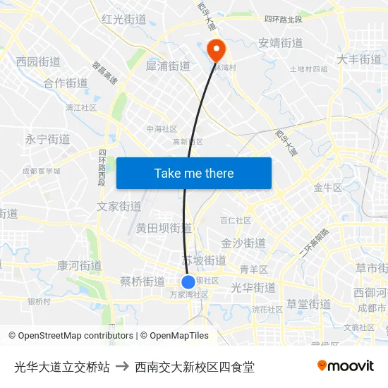 光华大道立交桥站 to 西南交大新校区四食堂 map