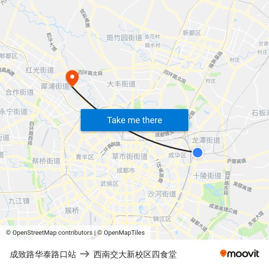 成致路华泰路口站 to 西南交大新校区四食堂 map