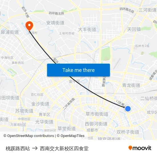 桃蹊路西站 to 西南交大新校区四食堂 map