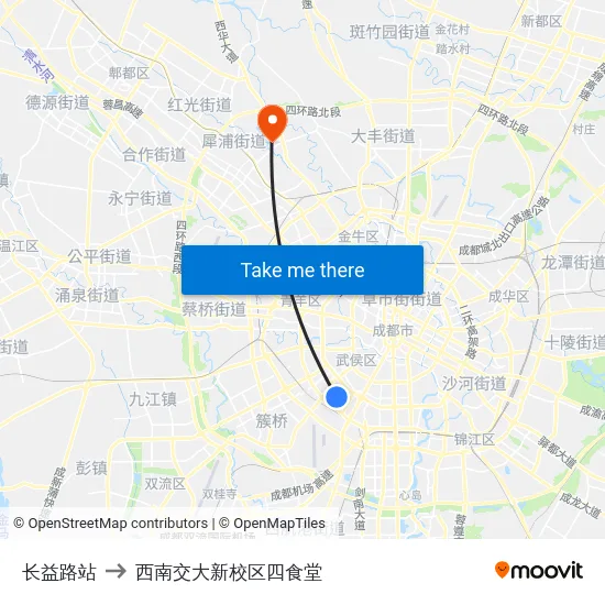 长益路站 to 西南交大新校区四食堂 map