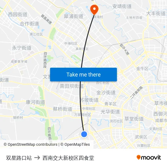 双星路口站 to 西南交大新校区四食堂 map
