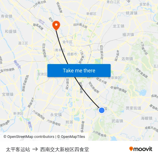 太平客运站 to 西南交大新校区四食堂 map
