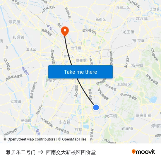 雅居乐二号门 to 西南交大新校区四食堂 map