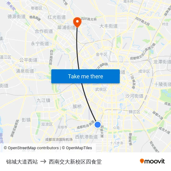 锦城大道西站 to 西南交大新校区四食堂 map