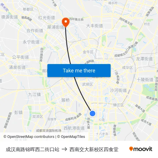 成汉南路锦晖西二街口站 to 西南交大新校区四食堂 map