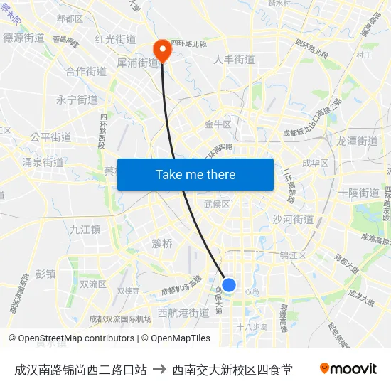 成汉南路锦尚西二路口站 to 西南交大新校区四食堂 map