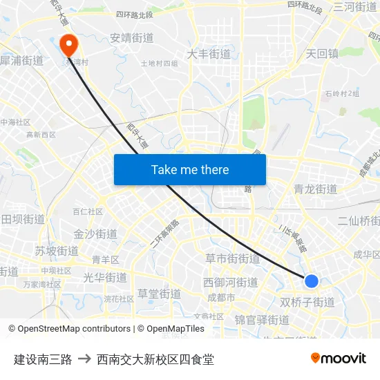 建设南三路 to 西南交大新校区四食堂 map