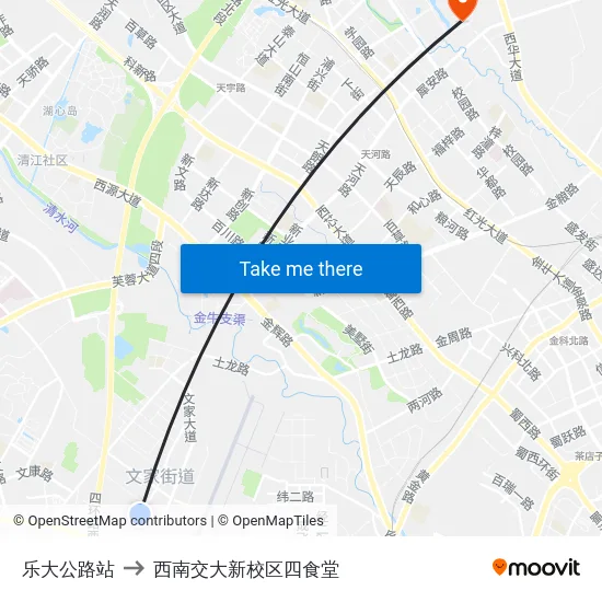 乐大公路站 to 西南交大新校区四食堂 map
