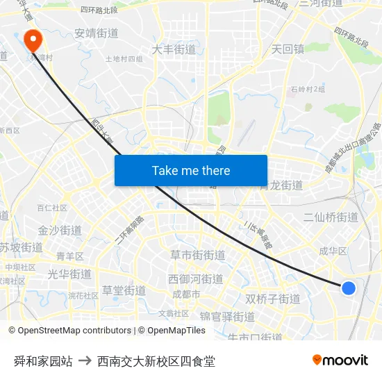 舜和家园站 to 西南交大新校区四食堂 map
