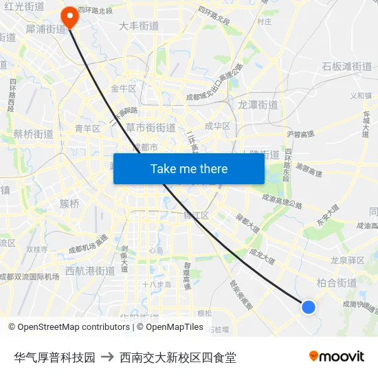 华气厚普科技园 to 西南交大新校区四食堂 map