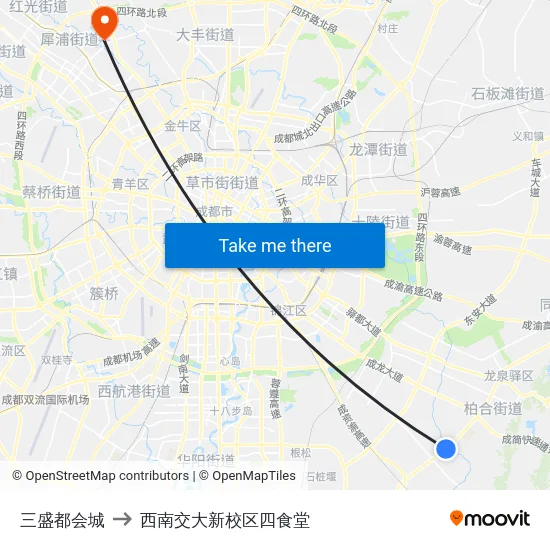 三盛都会城 to 西南交大新校区四食堂 map