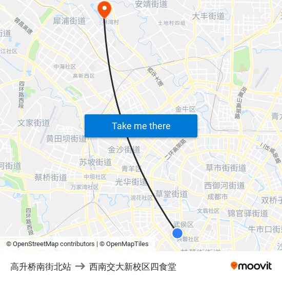 高升桥南街北站 to 西南交大新校区四食堂 map