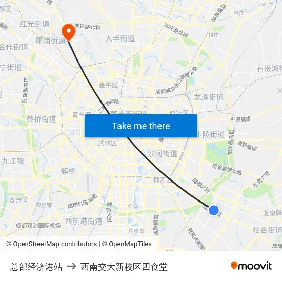 总部经济港站 to 西南交大新校区四食堂 map
