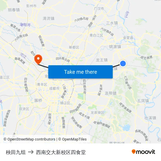 秧田九组 to 西南交大新校区四食堂 map