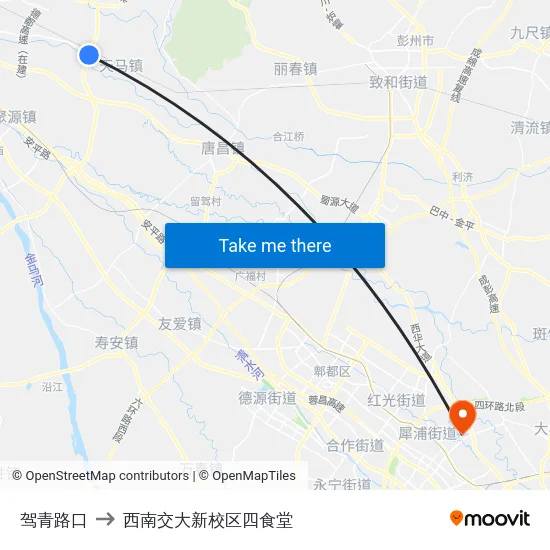 驾青路口 to 西南交大新校区四食堂 map