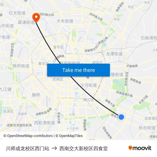 川师成龙校区西门站 to 西南交大新校区四食堂 map