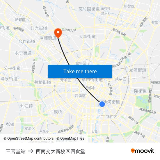 三官堂站 to 西南交大新校区四食堂 map