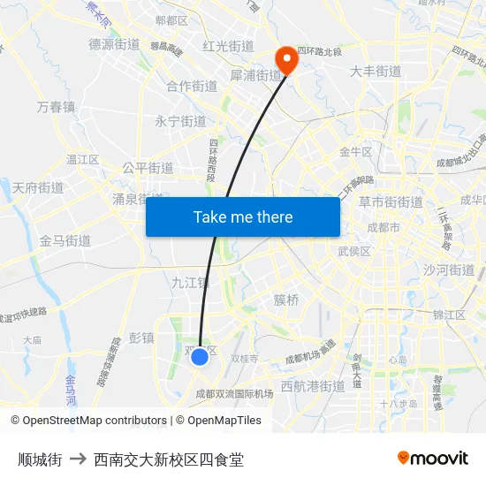 顺城街 to 西南交大新校区四食堂 map