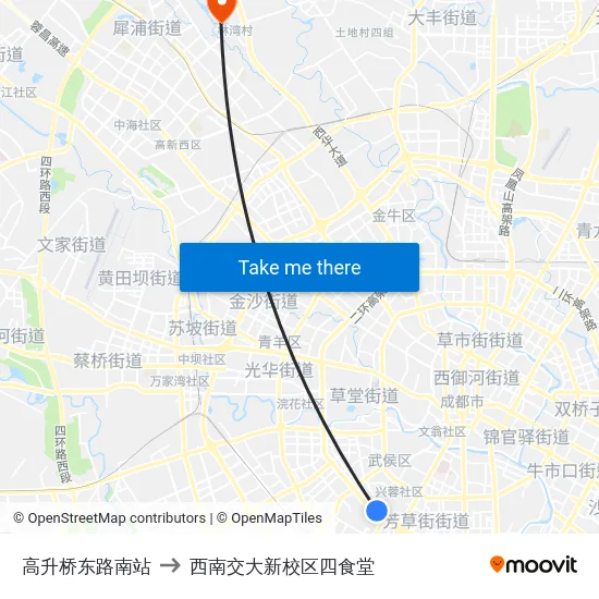 高升桥东路南站 to 西南交大新校区四食堂 map