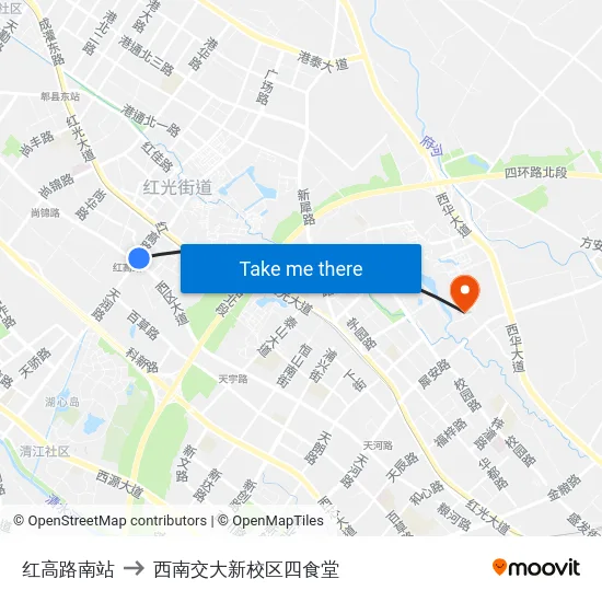 红高路南站 to 西南交大新校区四食堂 map