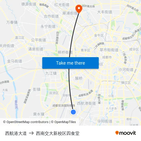 西航港大道 to 西南交大新校区四食堂 map