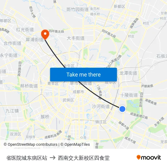 省医院城东病区站 to 西南交大新校区四食堂 map