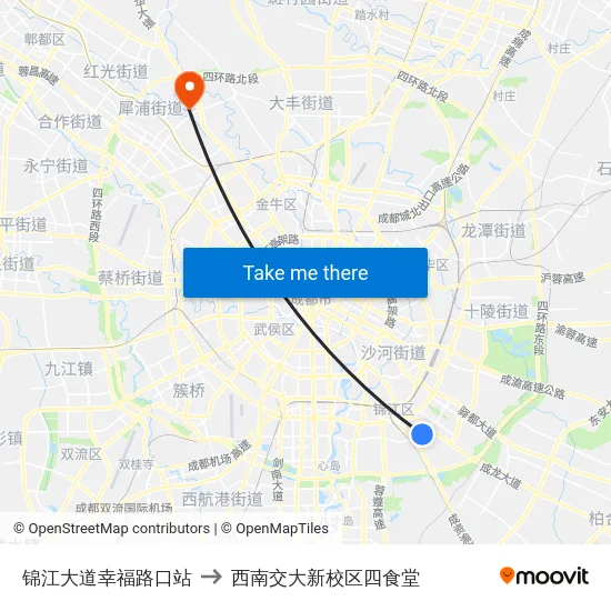 锦江大道幸福路口站 to 西南交大新校区四食堂 map