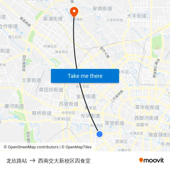龙欣路站 to 西南交大新校区四食堂 map