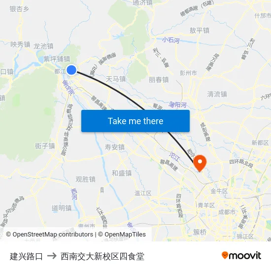 建兴路口 to 西南交大新校区四食堂 map