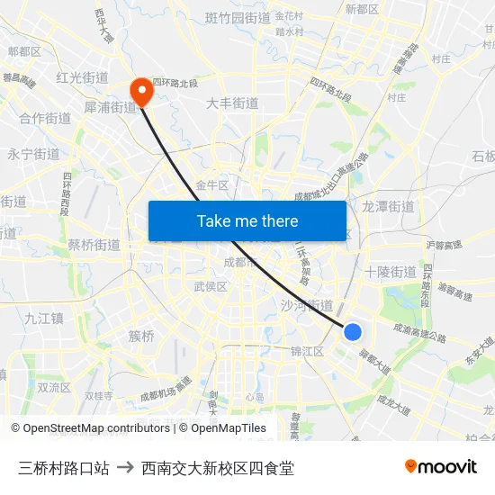 三桥村路口站 to 西南交大新校区四食堂 map