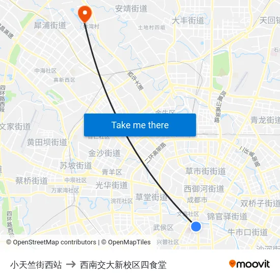 小天竺街西站 to 西南交大新校区四食堂 map