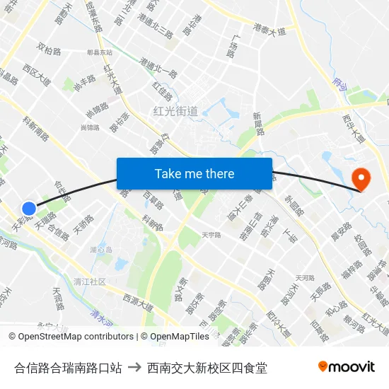合信路合瑞南路口站 to 西南交大新校区四食堂 map