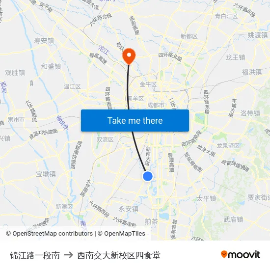 锦江路一段南 to 西南交大新校区四食堂 map