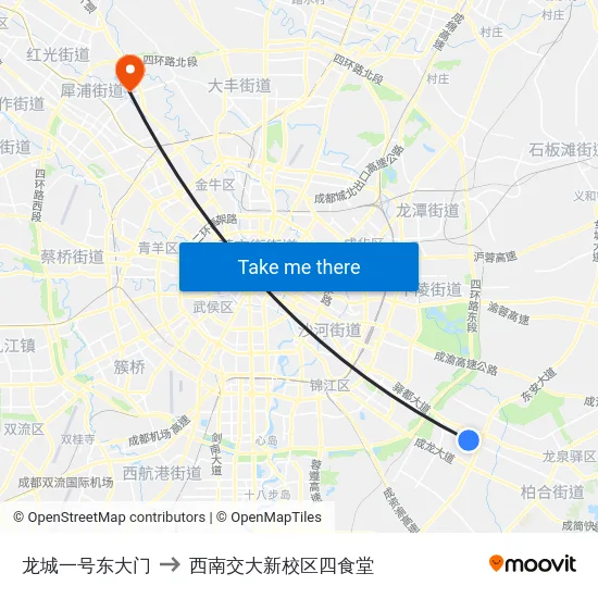 龙城一号东大门 to 西南交大新校区四食堂 map