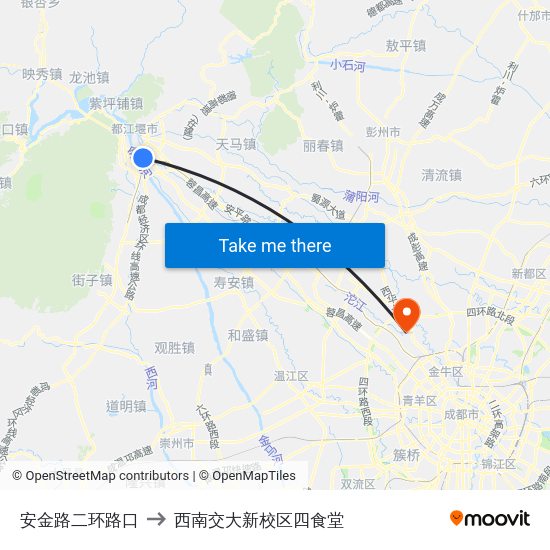 安金路二环路口 to 西南交大新校区四食堂 map