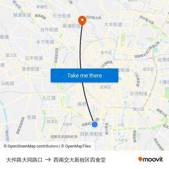 大件路大同路口 to 西南交大新校区四食堂 map