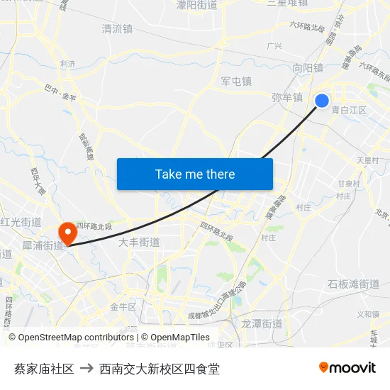 蔡家庙社区 to 西南交大新校区四食堂 map
