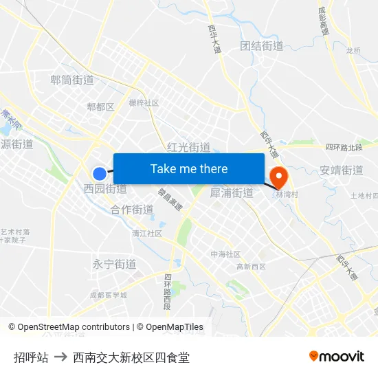 招呼站 to 西南交大新校区四食堂 map