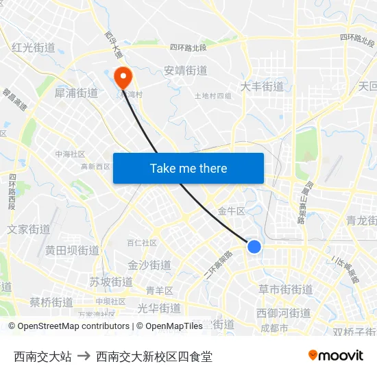 西南交大站 to 西南交大新校区四食堂 map